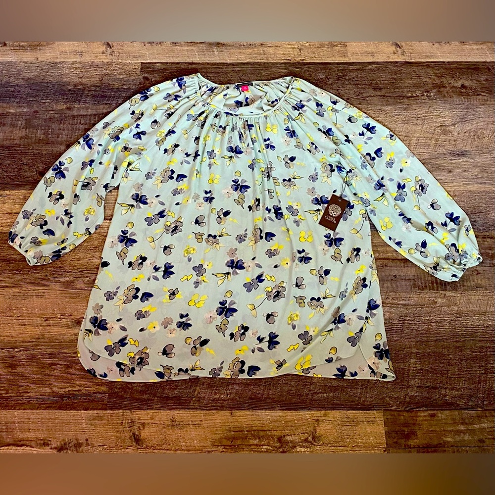 BRAND NEW w/tag! Vince Camuto Floral Blouse in Blue and Yellow